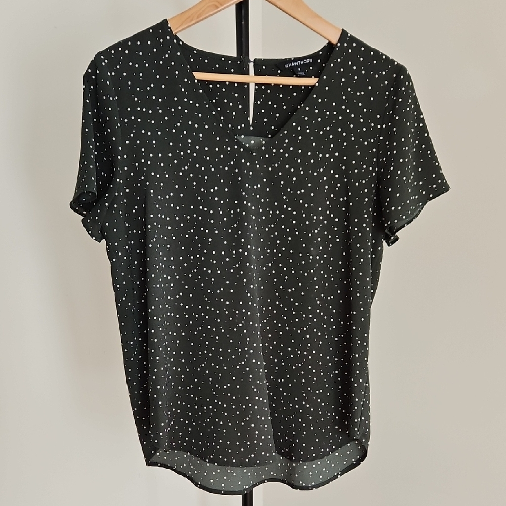 Stitch Fix  Green And White Polka Dot Blouse